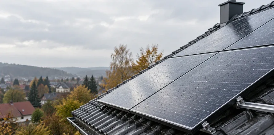 Fotovoltaické panely na střeše na podzim