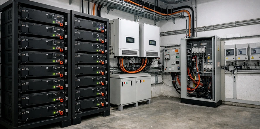 Bateriové úložiště ve firemní technické místnosti
