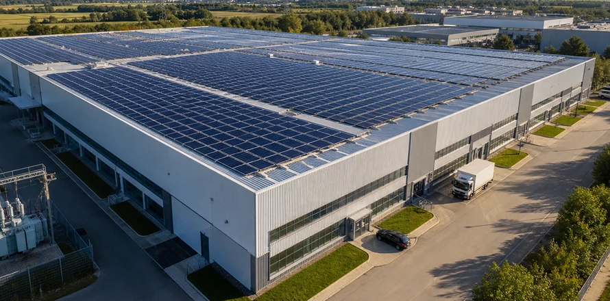 Průmyslová hala se střešní fotovoltaickou elektrár